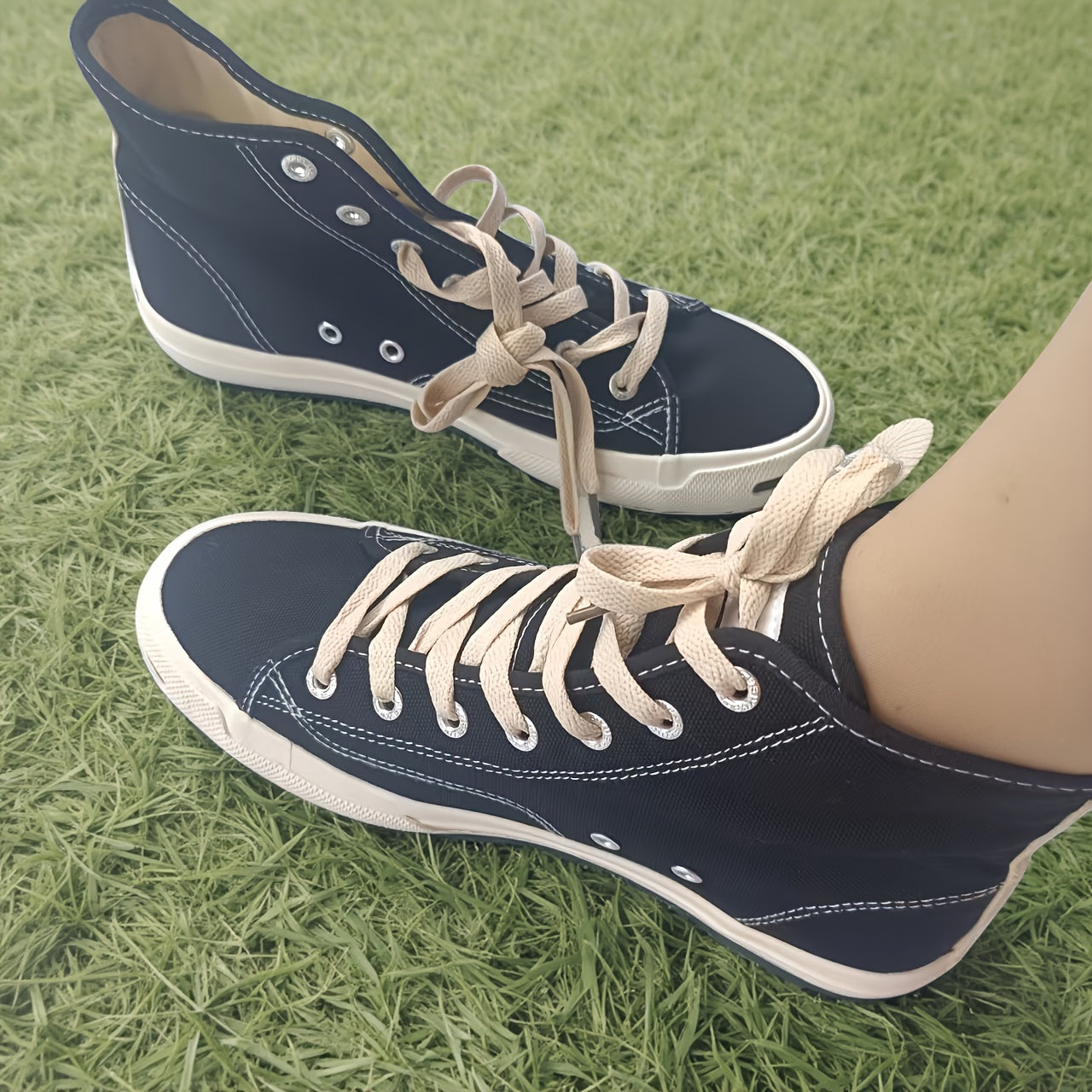 Unisex All-Season High-Top Sneakers Navy Blue Black Fabric Casual Shoes