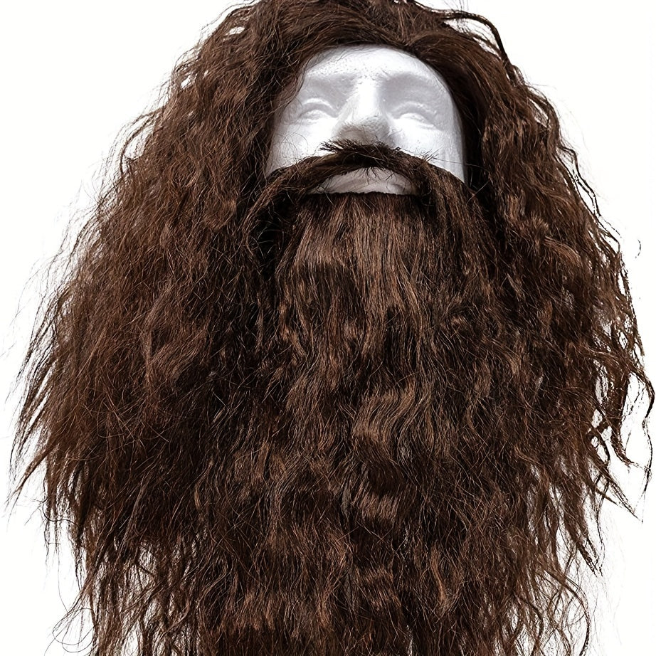 Wizard Costume Set with Gray Synthetic Hair and Beard for Halloween Cosplay