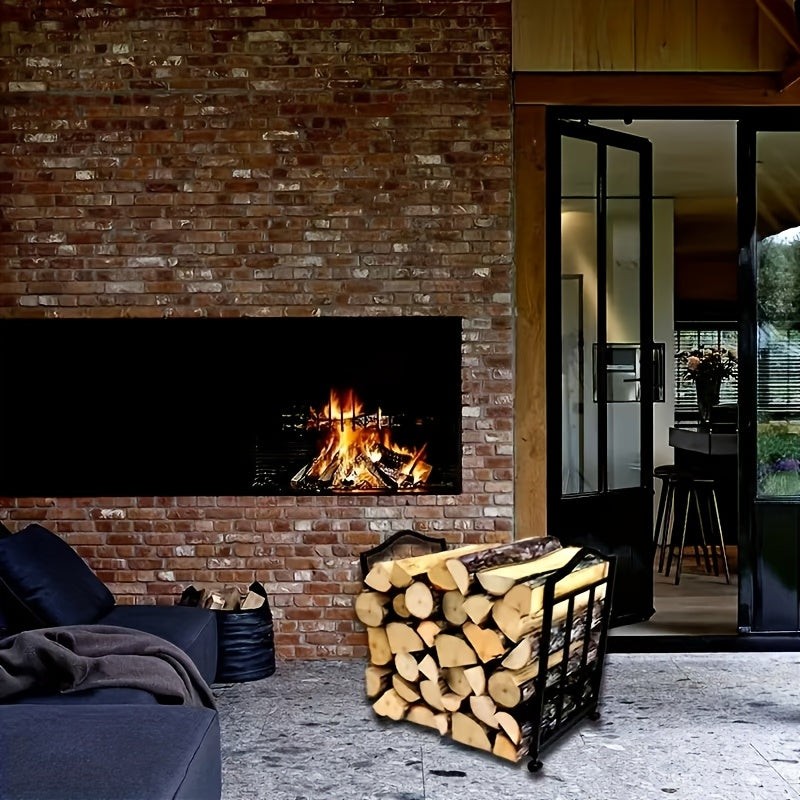 Metal Firewood Rack Stand with Adjustable Height for Indoor Outdoor Log Storage