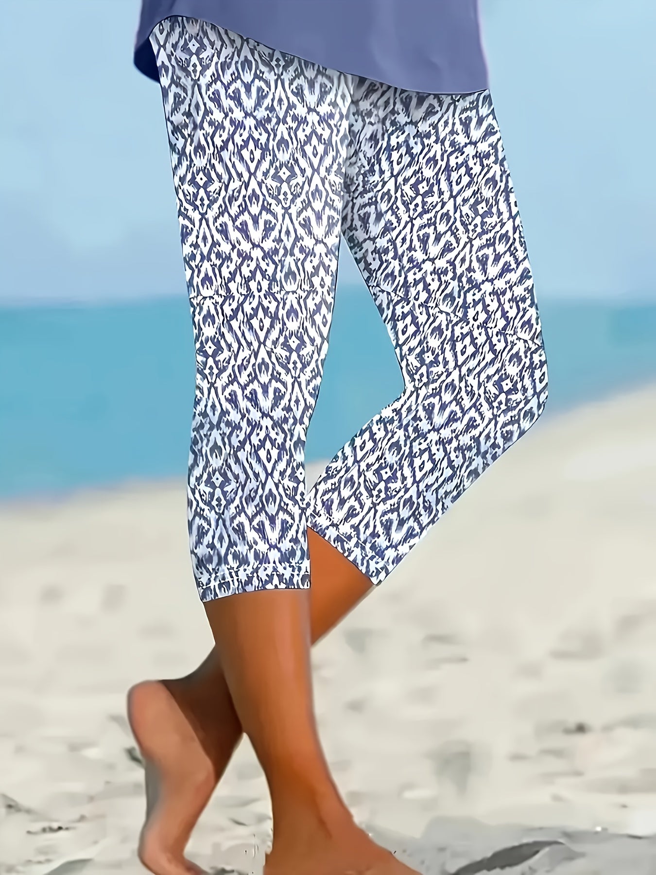 Plus Size Tie-Dye Stretchy Capri Leggings Polyester Casual All Seasons