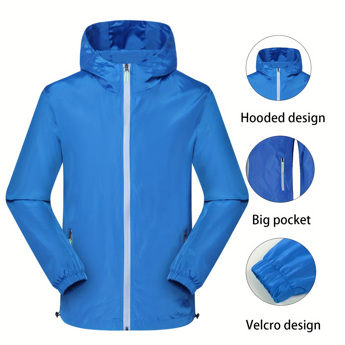 Chaqueta cortaviento con capucha y cremallera reflectante para mujer, casual, de manga larga, con bolsillos grandes