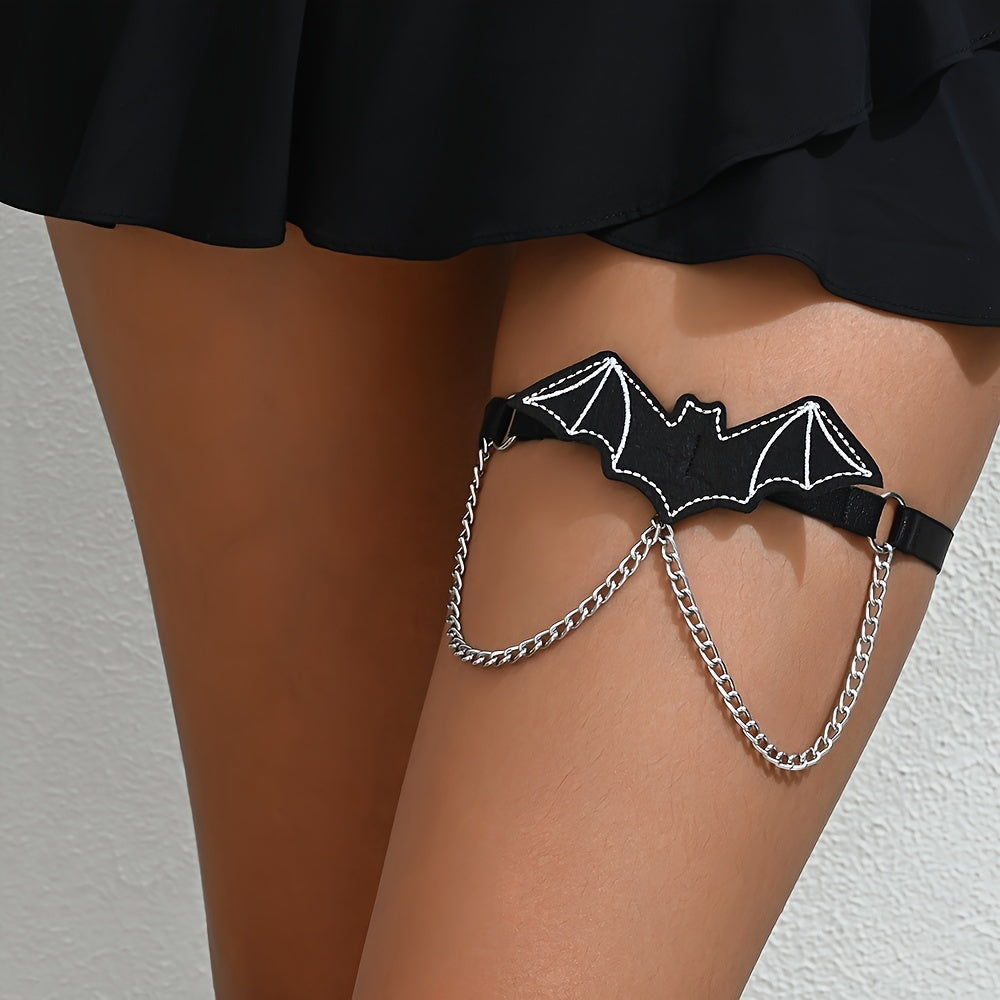 Women's Lingerie Accessories Bat Pattern Metal Chain Garter Belt with Drawstring Leg Loops