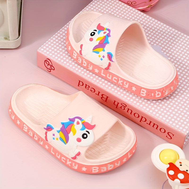 Kids' Cartoon Unicorn PVC Slippers Lightweight Breathable Slip-On Casual Shoes for Boys and Children Under 14