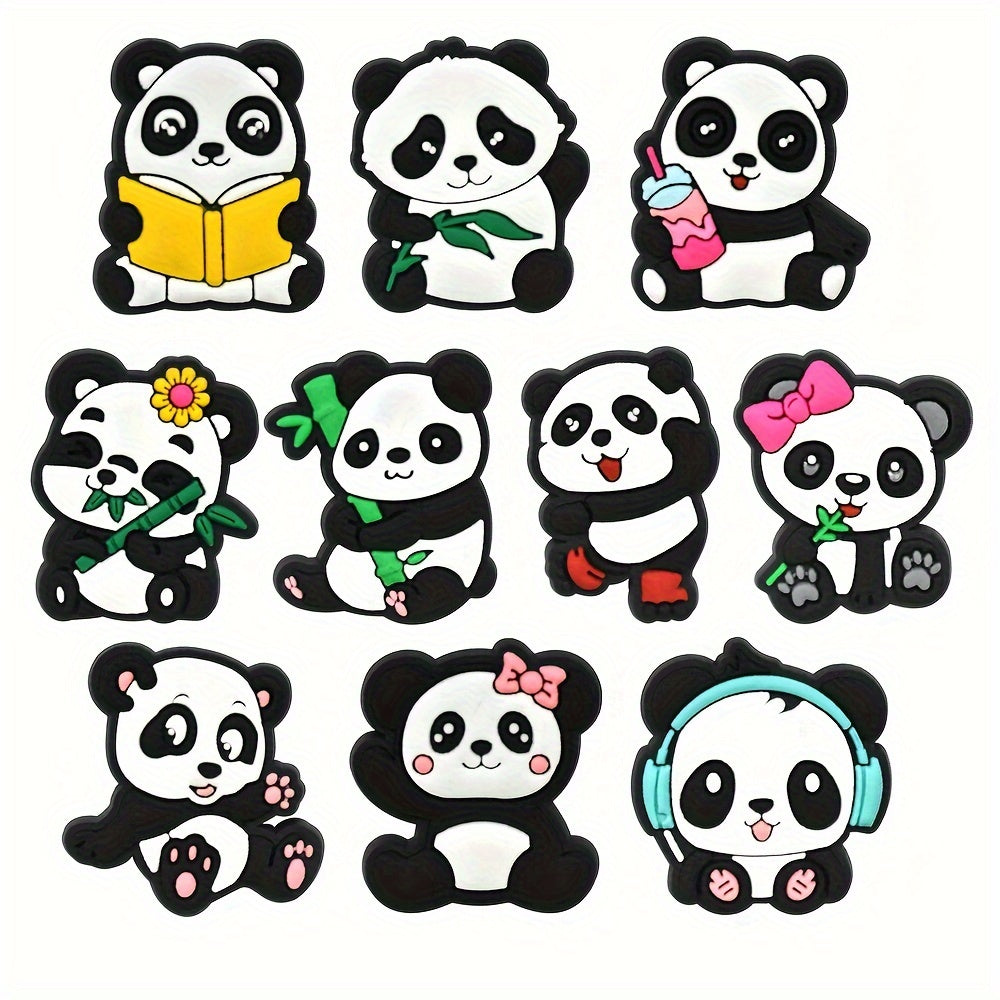 Unisex PVC Panda Shoe Charms Set, Black Eye Animal Shoe Accessories