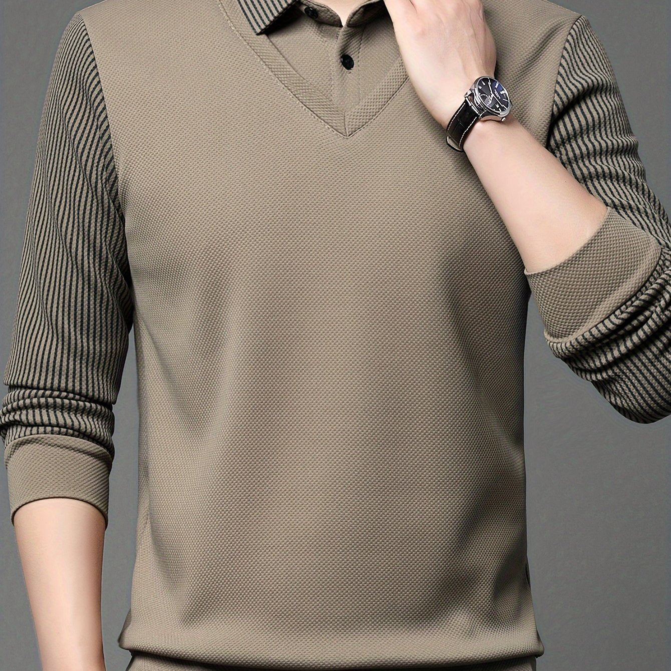Men's Striped Two-Tone Shirt Long Sleeve Casual Autumn Winter Polyester Spandex