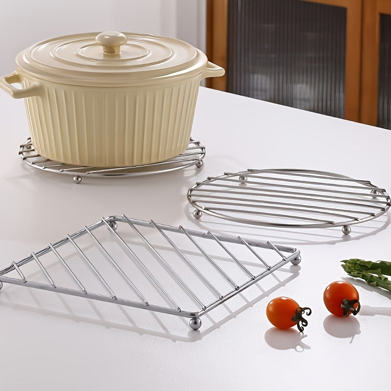 Two-Pack Stainless Steel Heat-Resistant Pot Holders Square Kitchen Mats for Pans Casseroles