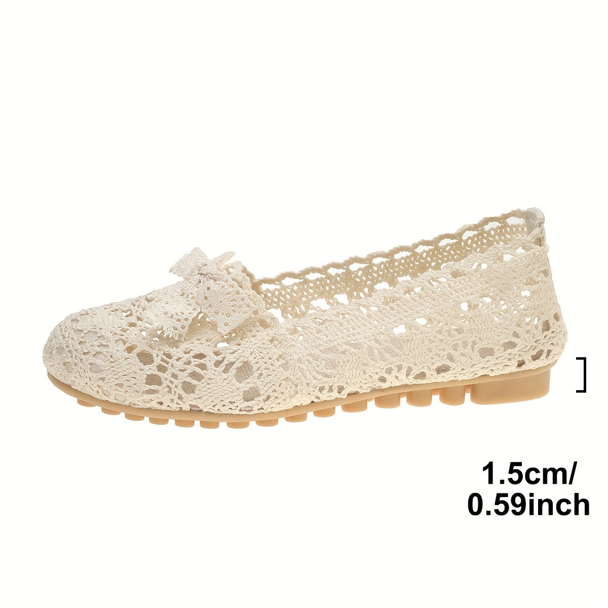 Zapatos de mujer beige sin cordones con encaje floral, planos, cómodos, para todas las estaciones