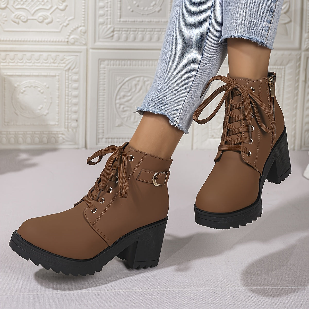 Women's Copper Plated High Heels with Buckle Decor and Thick Sole