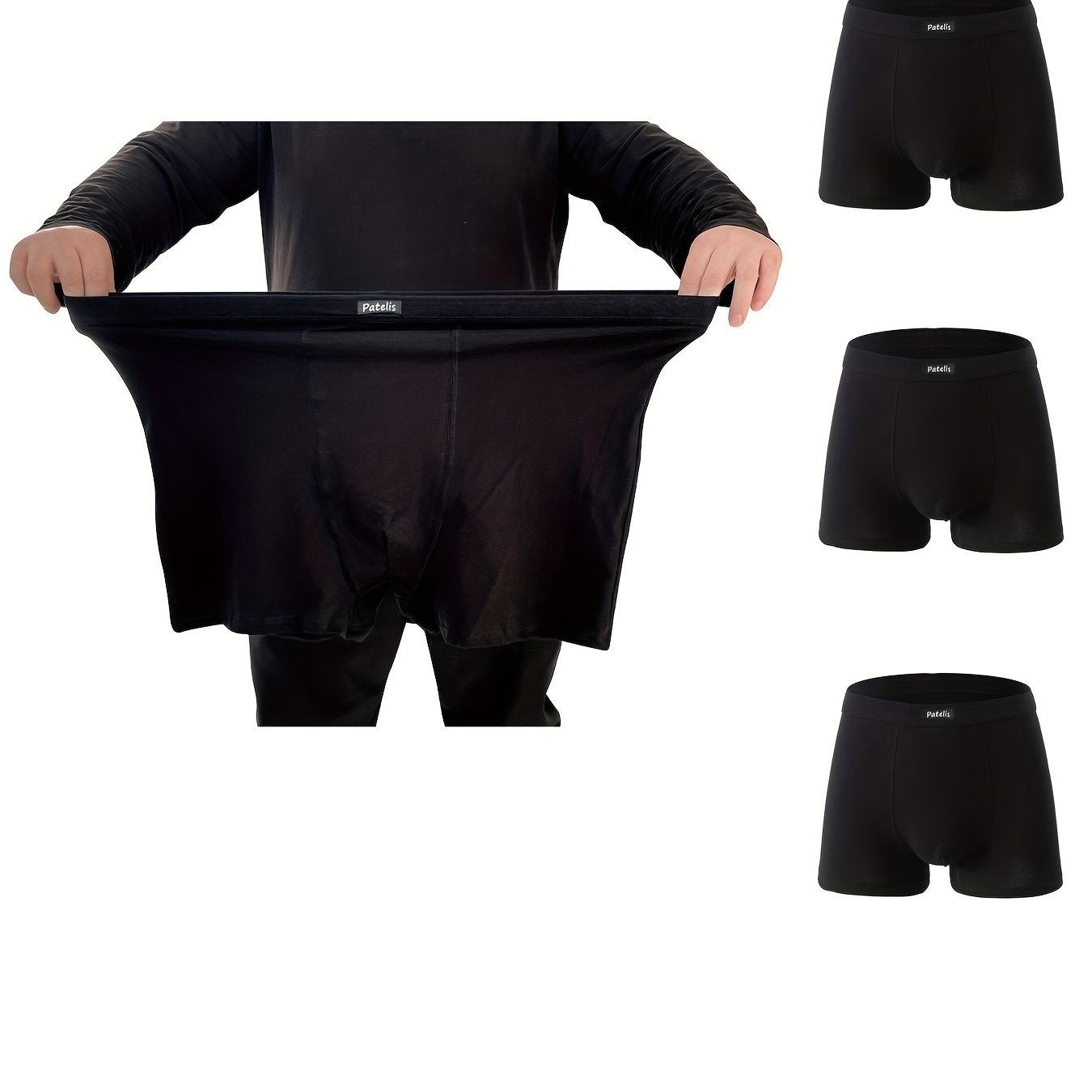 Men's Plus Size Cotton Boxer Trunks Pack of 3 Breathable Quick Dry Solid Color