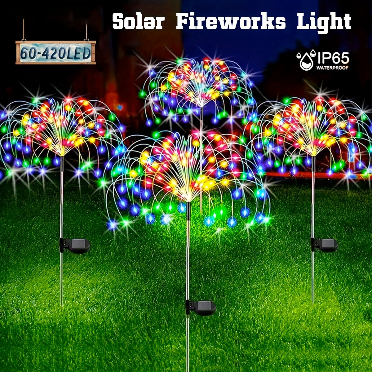 420 LED Solar Firework Garden Lights with 8 Modes Waterproof IP65 Outdoor Decor