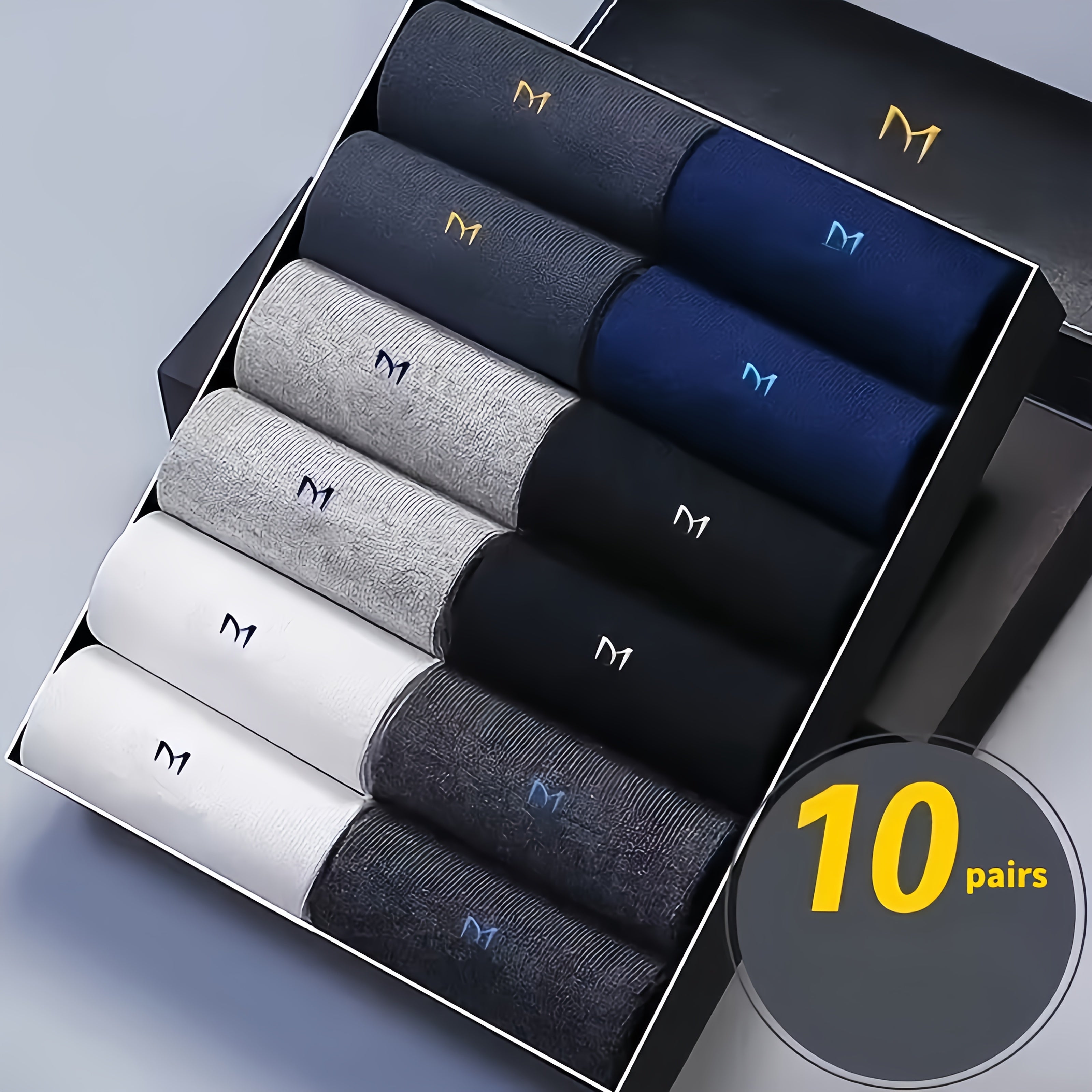 Men's Cotton Socks 10 Pairs Mid-Calf Alphabet Pattern Breathable Stretch Knit Business Casual