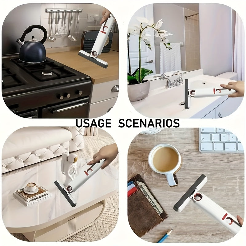 Mini Mop Set with 2 Sponge Heads and Glass Squeegee for Bathroom Car Windows