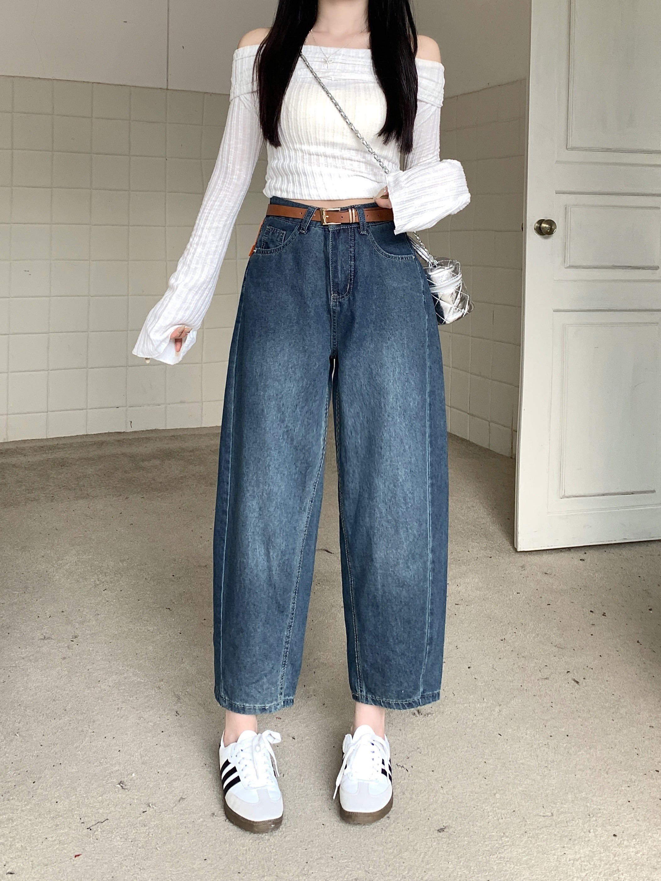 Women's Denim Jeans Casual Slimming Loose Fit Cropped Mid-Rise Pockets