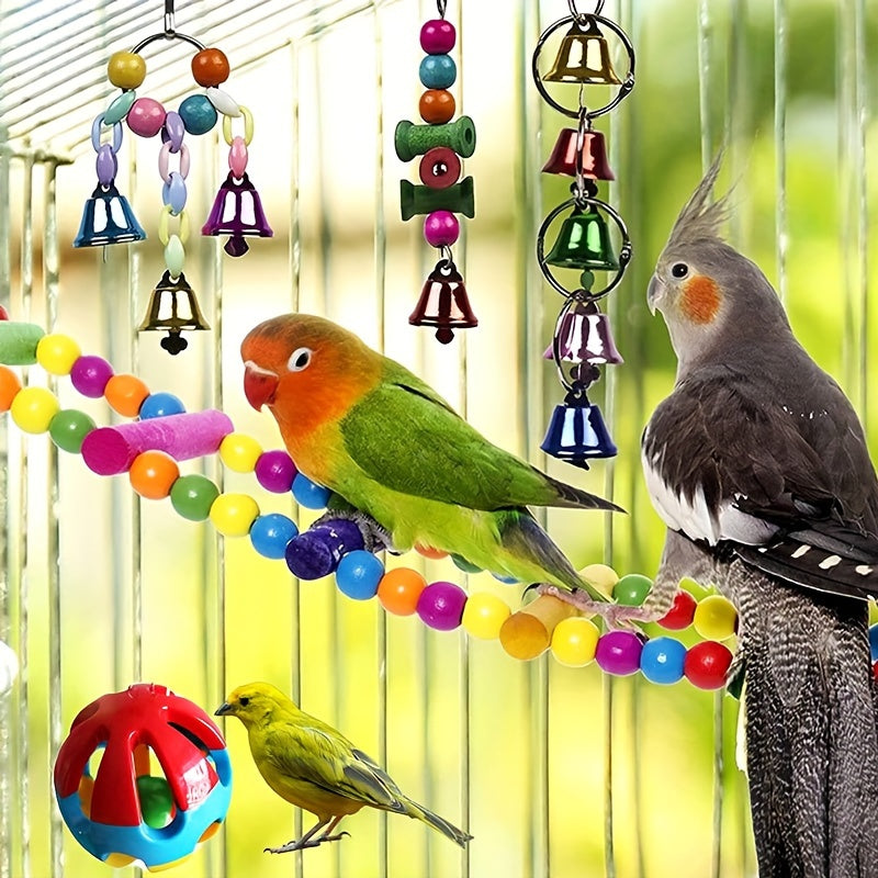 Bird Toy Set for Small and Medium Parrots Climbing Ladder Swing Bells Chew Toys 3-10 Pieces