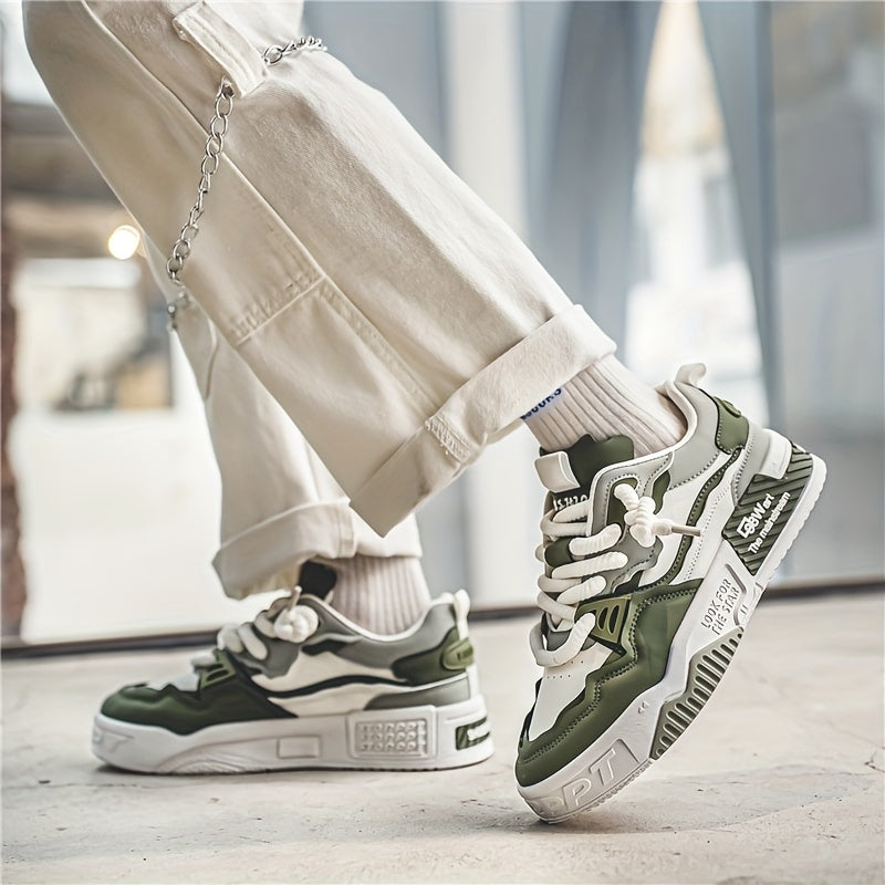 Men's All-Season Urban Chic Lace-Up Skate Shoes Non-Slip Rubber Sole