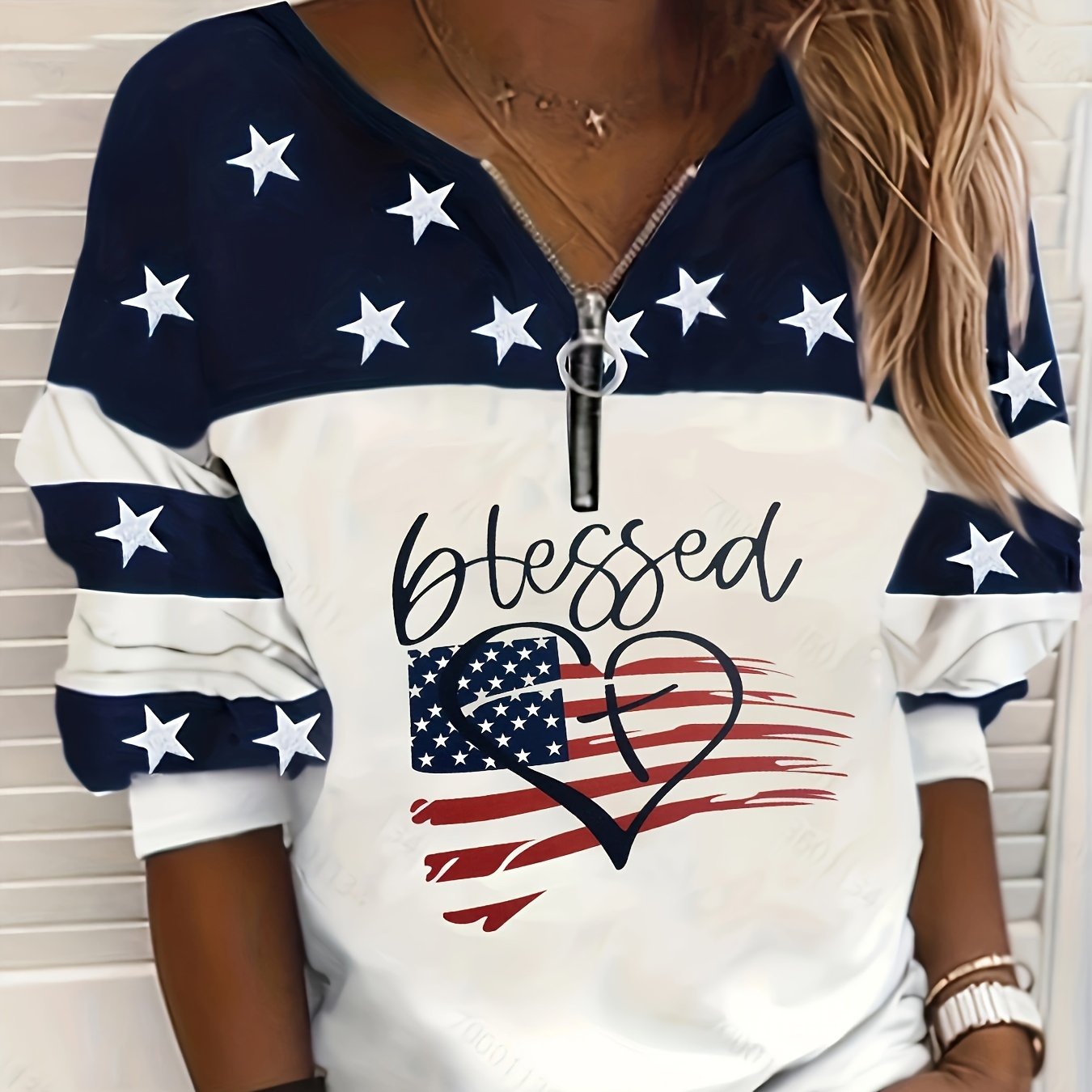 Plus Size Women's Casual Zip Sweatshirt With Star Heart Print