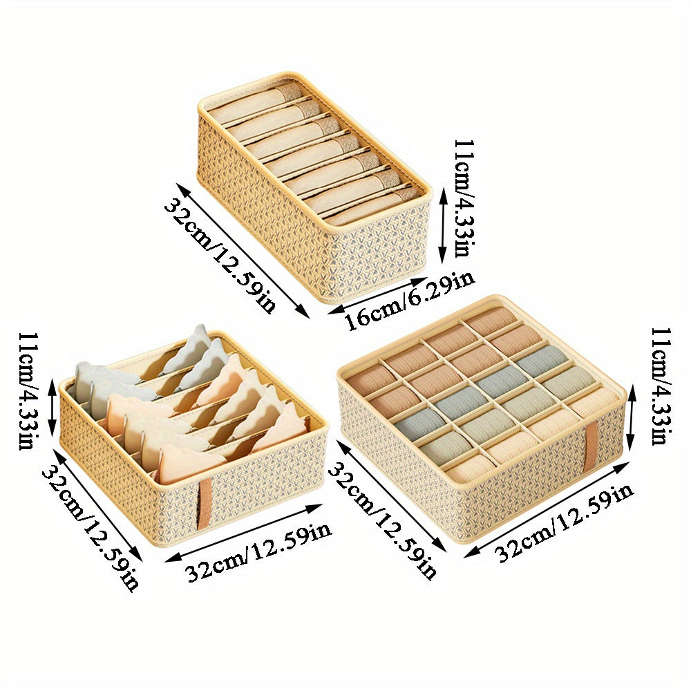 Organizador de ropa interior de tela con diseño plegable y múltiples compartimentos para almacenamiento en armario