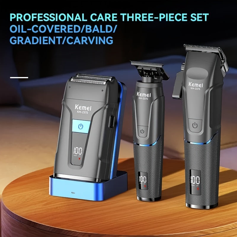 Набор машинок для стрижки волос с LED-дисплеем, 3 электробритвы, литий-ионный аккумулятор 2500 мАч, беспроводной