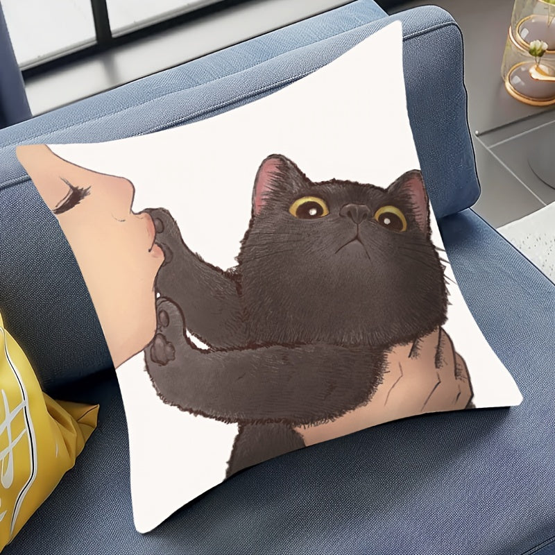 Reversible Cat Throw Pillow Cover 44.96x44.96cm Easy to Clean Zipper Closure Home Decor