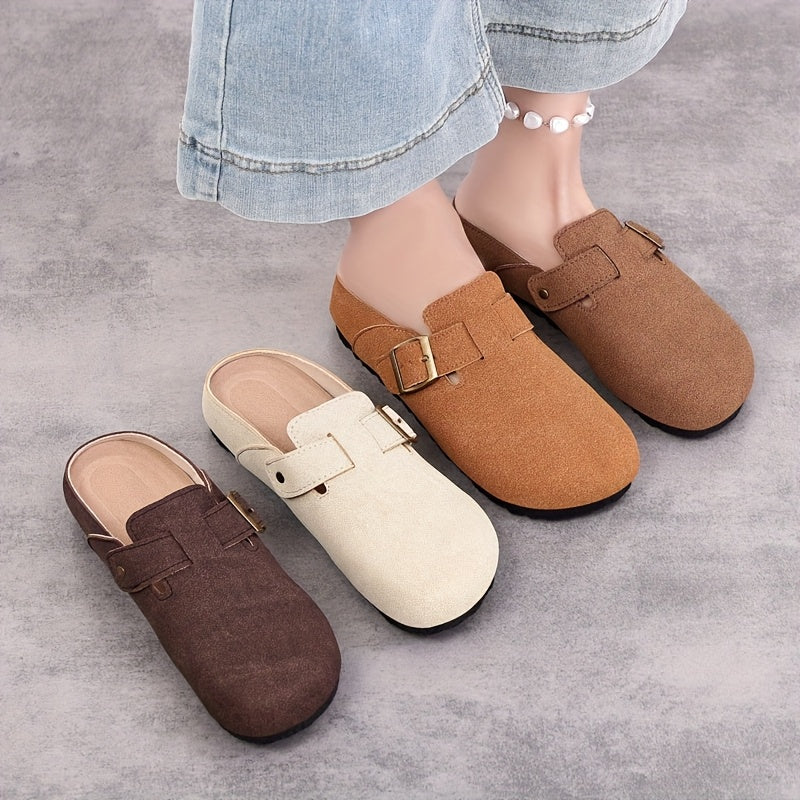 Women's Spring Retro Slip-On Flat Shoes Casual Lazy Shoes with Adjustable Buckle