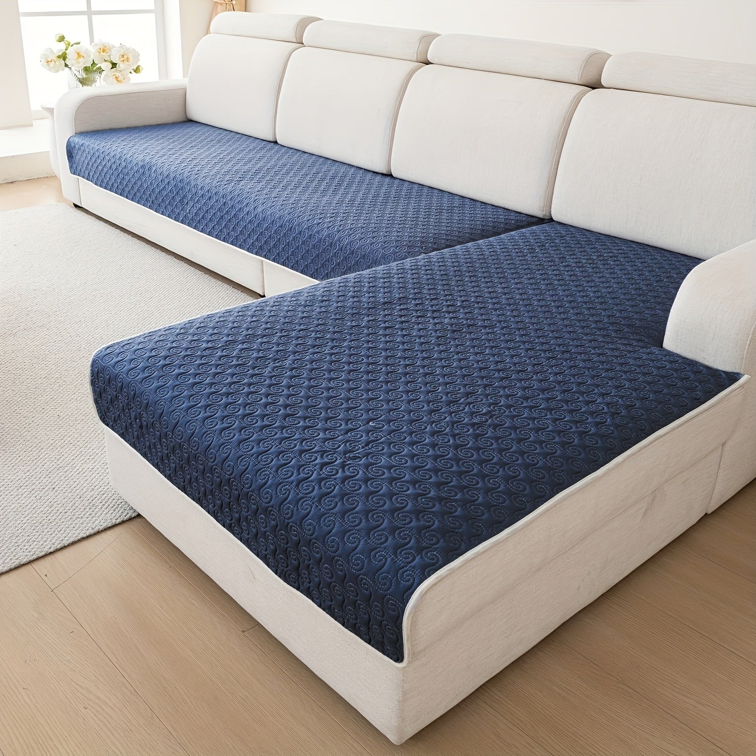 Набор из 2 современных геометрических стеганых чехлов для диванов от одного до четырех мест, противоскользящий и дружелюбный к домашним животным полиэстер, машинная стирка с круговыми строчками.