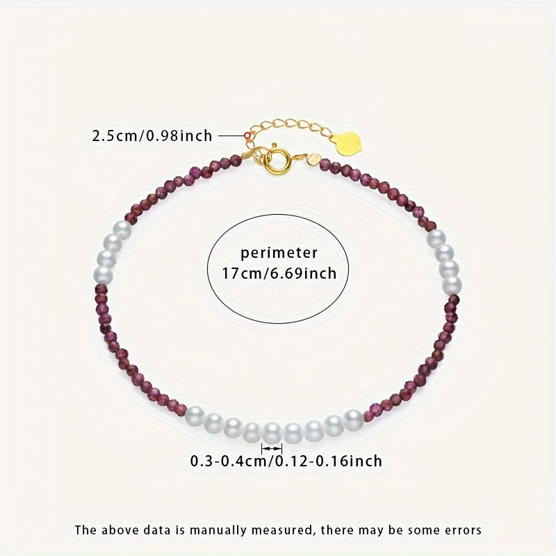 Women's Freshwater Pearl and Garnet Beaded Necklace with Silver Clasp