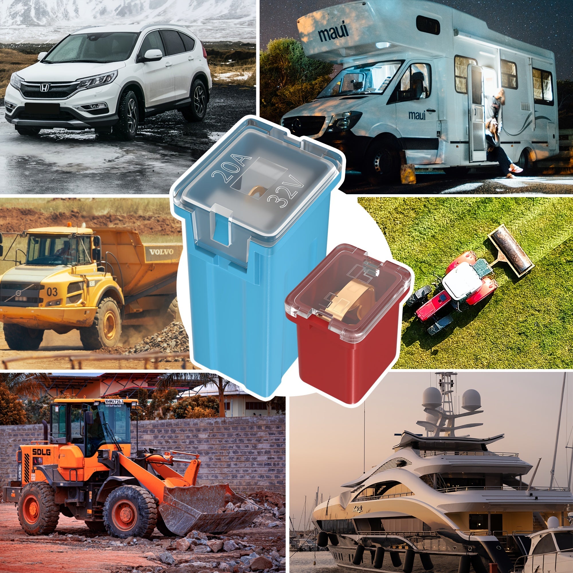 36pcs Fuse Box Set for Cars SUVs High and Low Square Fuses 20A 30A 40A 50A 60A 80A