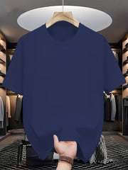 Camiseta de color sólido para adultos con cuello redondo y manga corta, mezcla de poliéster, para todas las estaciones, casual