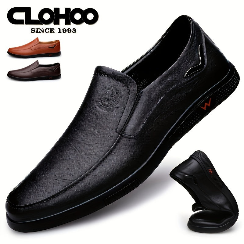 Zapatos casuales para hombre sin cordones de cuero y goma, de color sólido, para vacaciones y todas las estaciones