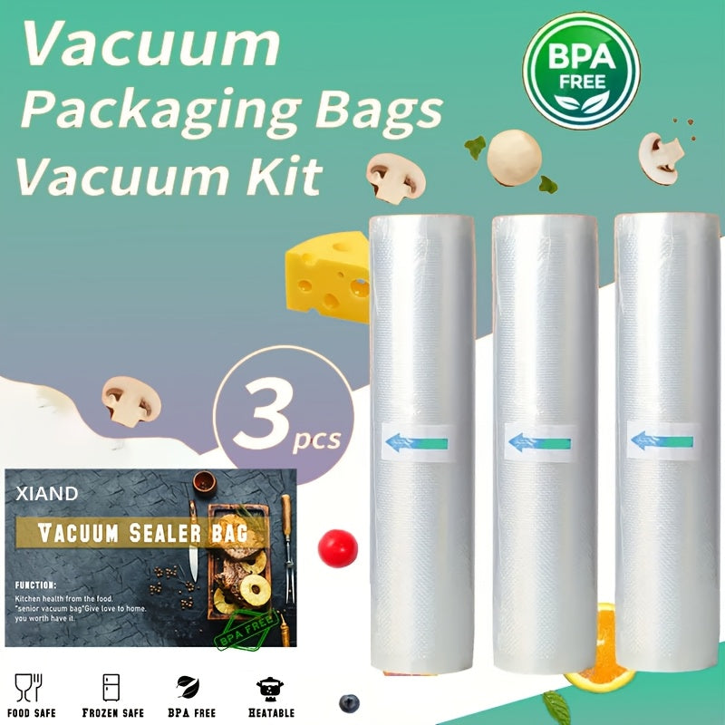 Juego de 3 bolsas de sellado al vacío sin BPA, reutilizables, para almacenamiento de alimentos, a prueba de fugas, aptas para congelar y microondas