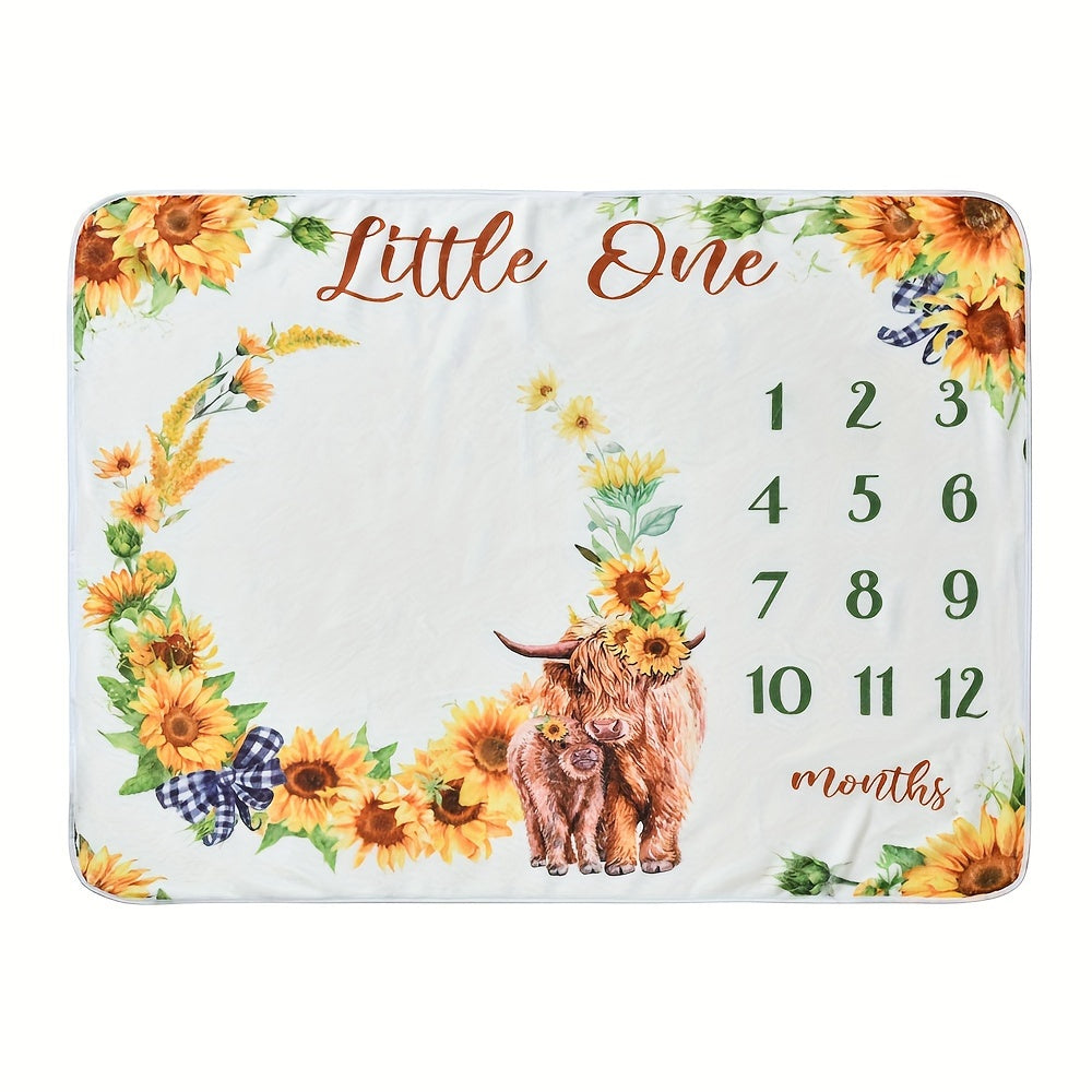 Baby Milestone Photo Blanket with Highland Sheep Print for Growth Memories