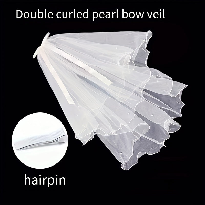 Yig'ilgan qatlamli to'y vo'rolari va tugma bezakli to'y soch aksessuari uchun qiz uchun