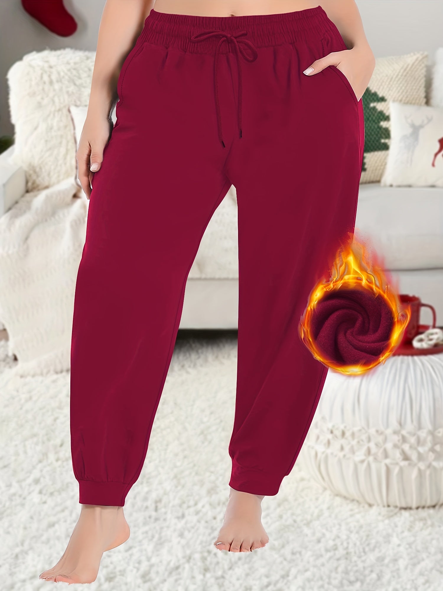 Plus Size Fitted Joggers With Pockets Drawstring Casual Pants for Fall Winter