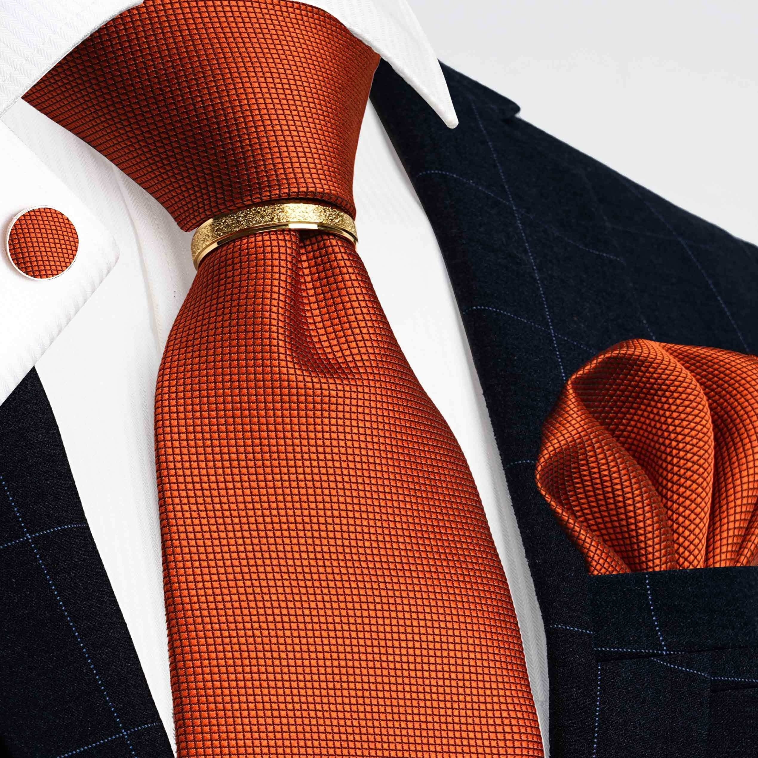 Men's 4-Piece Tie Set Necktie Pocket Square Cufflinks Gold Tie Clip for Weddings Groomsmen Business