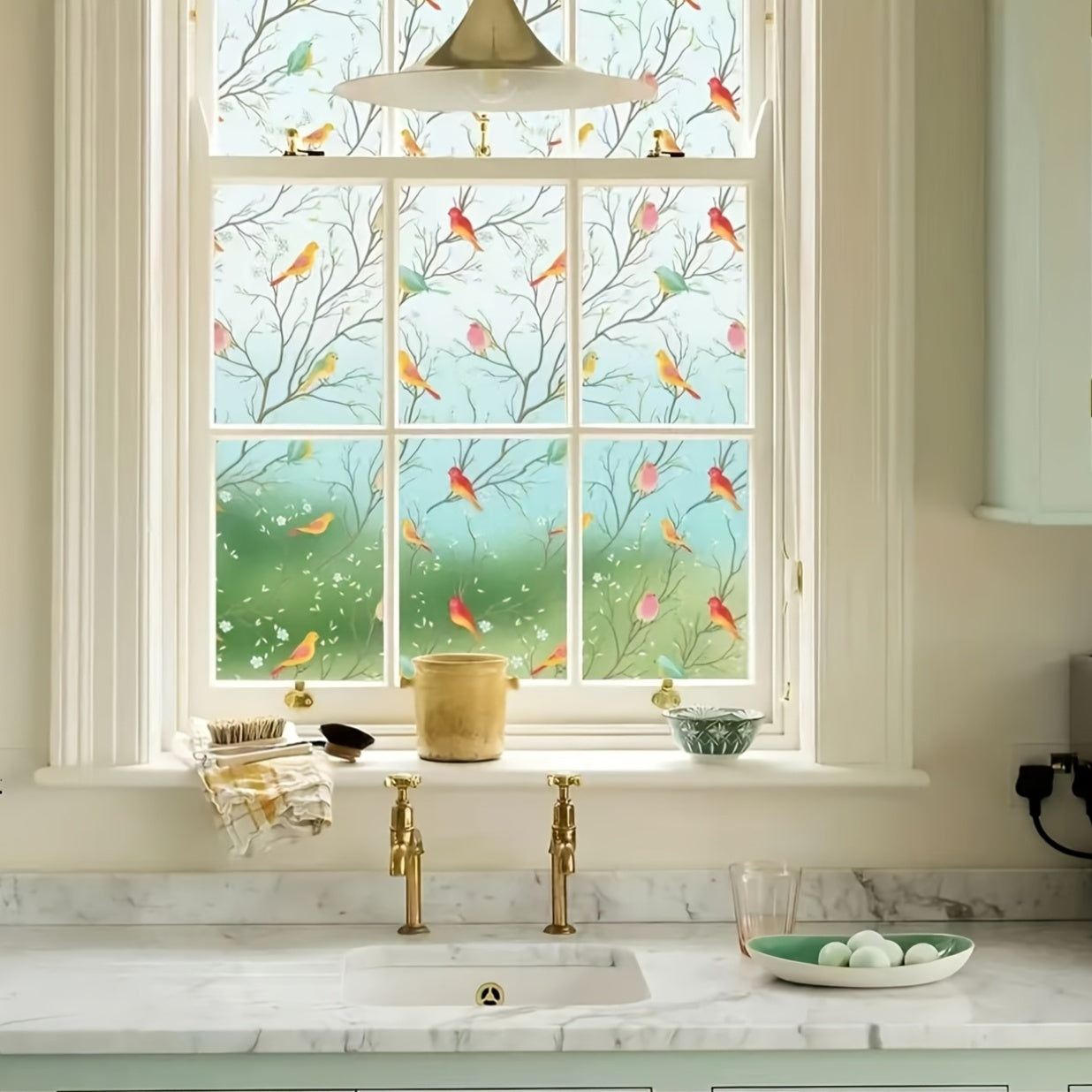 Bird-Themed PVC Window Film Static Cling Decorative Glass Sticker Privacy Light Filtering 10mil