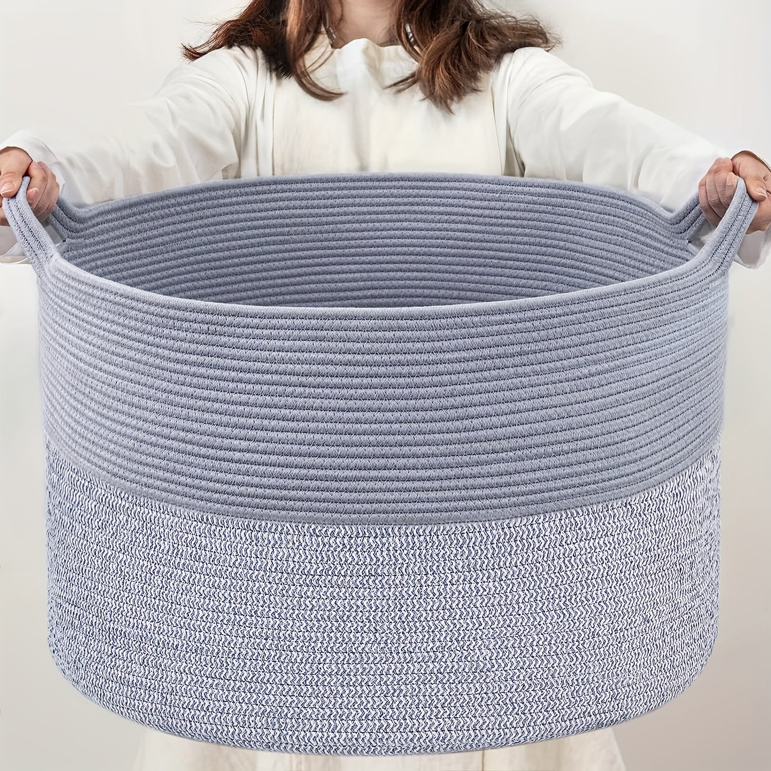 Large Woven Rope Storage Basket 50.8cm x 50.8cm x 34.04cm for Laundry and Toy Organization