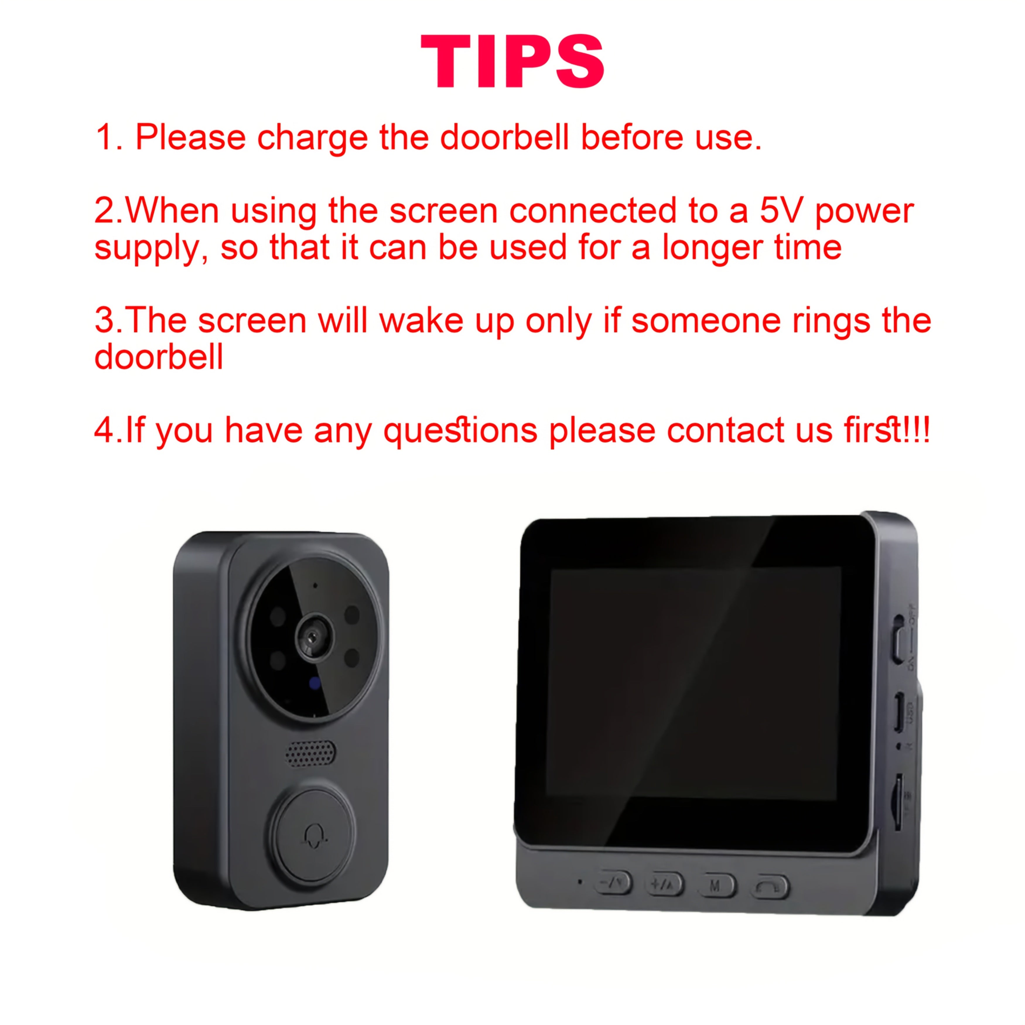 Video Doorbell 10.92cm Screen Two-Way Audio Night Vision Long Battery 480P