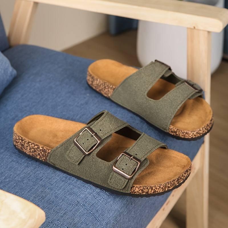 Туфли-слипоны с открытым носком для мужчин и женщин с двойной пряжкой, амортизирующей стелькой и дышащей тканью в однотонных цветах