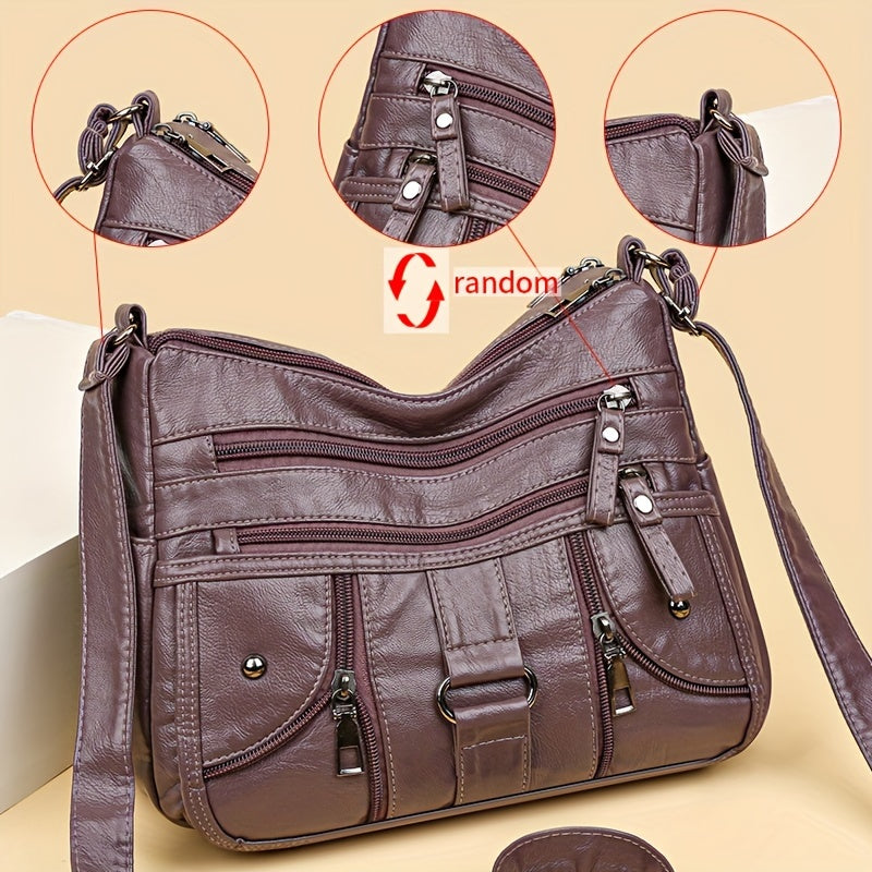 Women's Synthetic Leather Crossbody Bag with Anti-Theft Zipper and Adjustable Strap