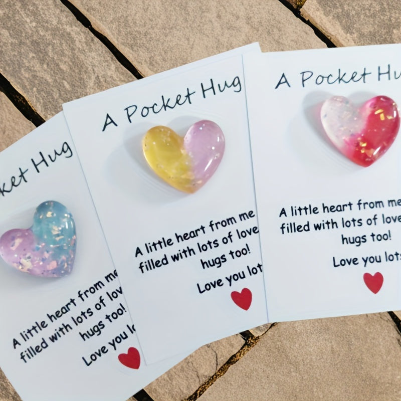 Set of 8 Heart-Shaped Resin Charms with Encouraging Cards and Mementos for Family and Friends