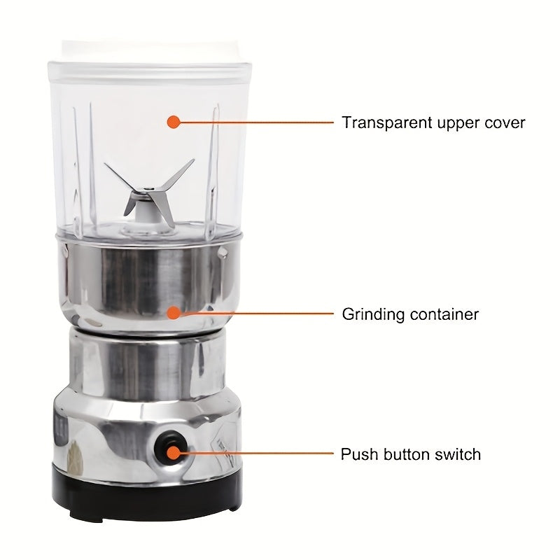 Round 4-Leaf Stainless Steel Electric Coffee Bean Grinder, 300W, 2000rpm, 10-second Fast Grinding, Dual-Use Dry and Wet, One-Button Control, European Standard Plug, 220-240V Power Supply