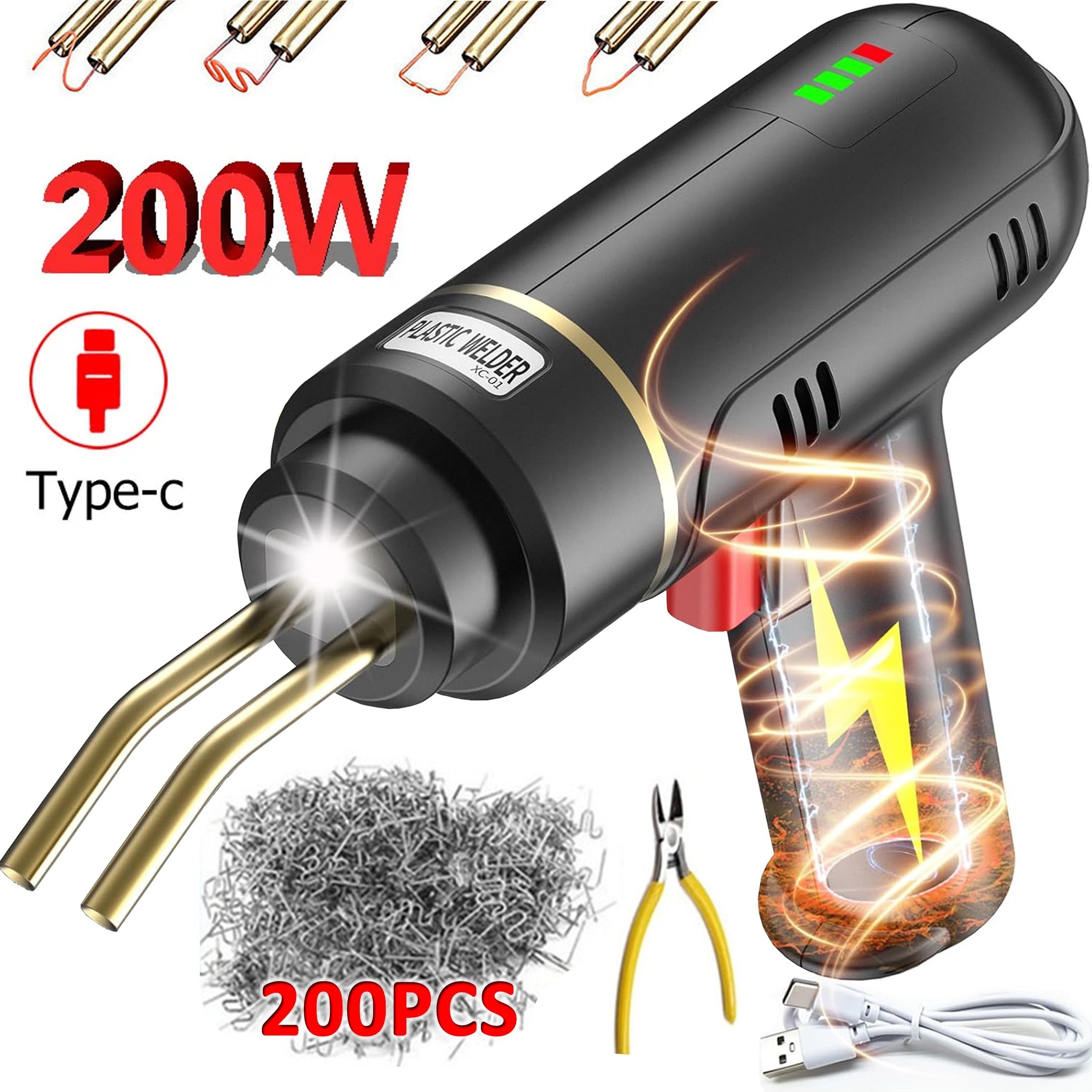 Cordless Plastic Welding Gun 200W with 5000mAh Battery Hot Stapler Repair Kit