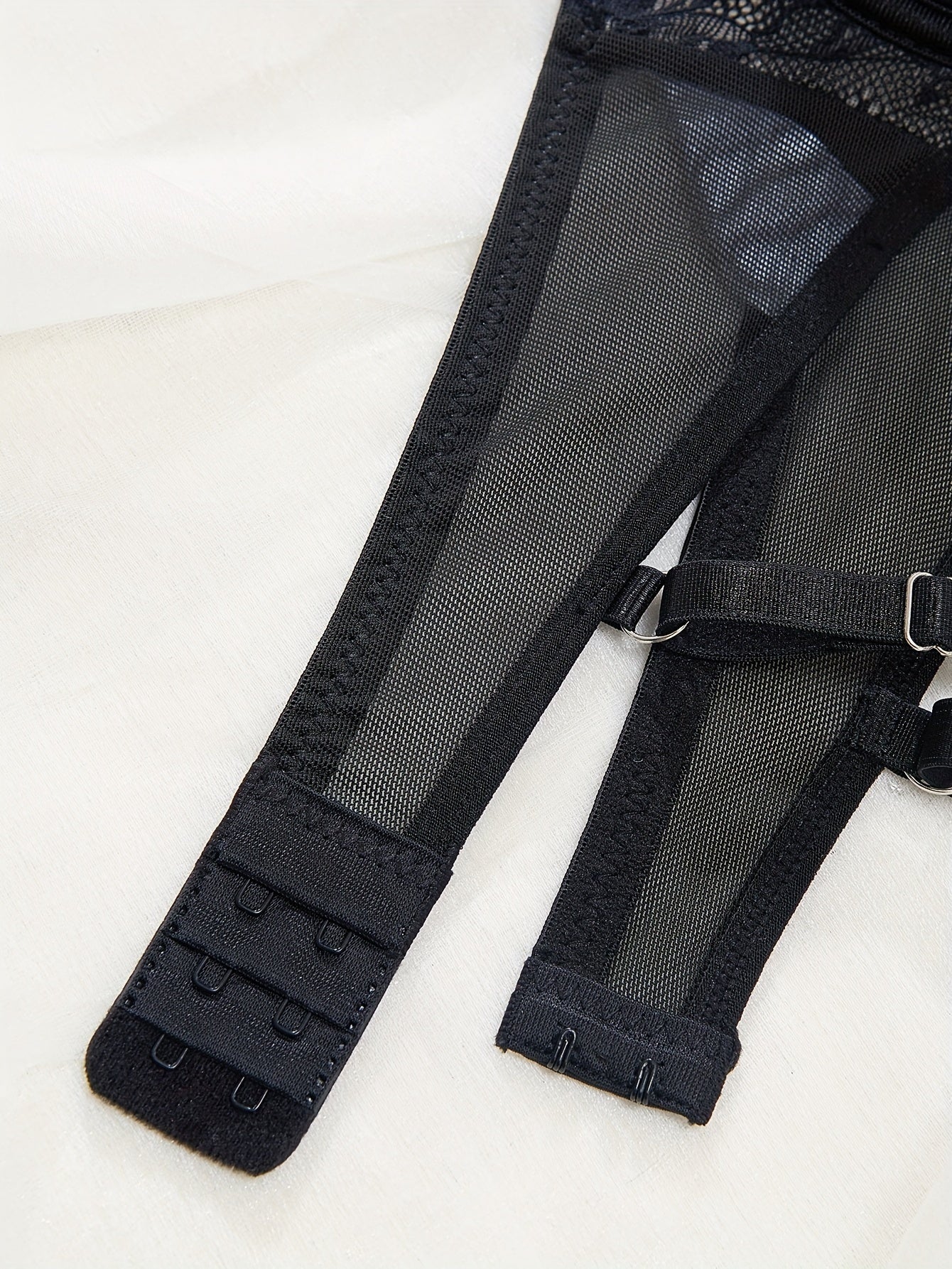 Lingerie Set Floral Lace Garter Belt with Strappy Bra and Cut-Out Panties