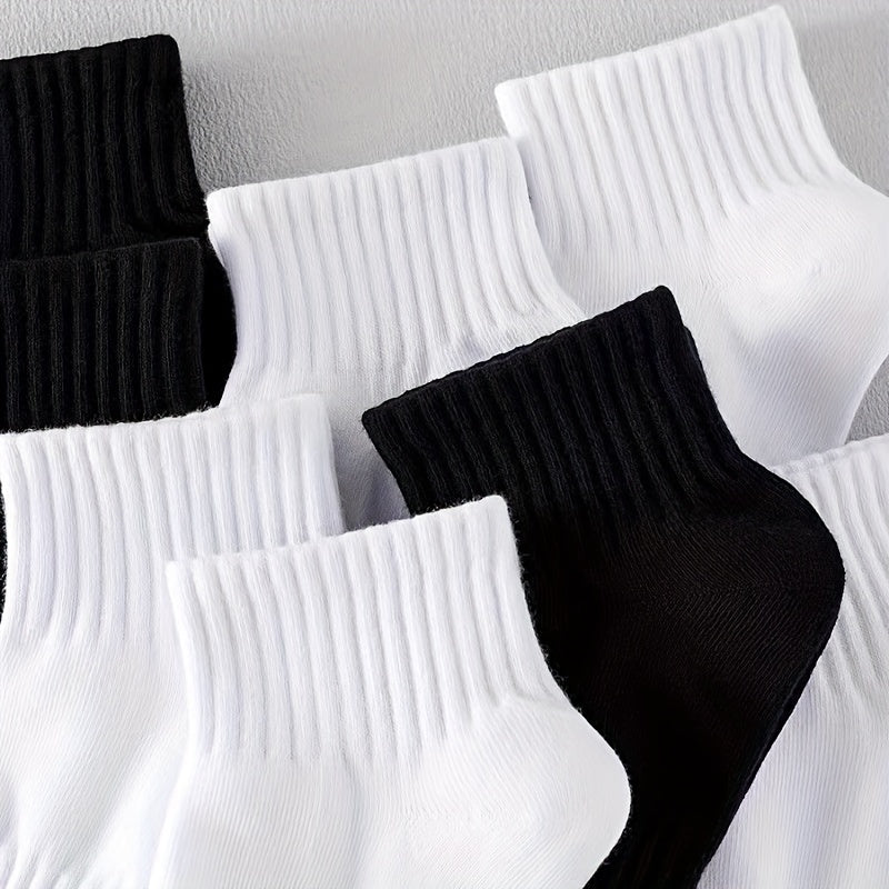 Unisex Ankle Socks 5-Pack Black White Breathable Cotton Blend Moisture-Wicking