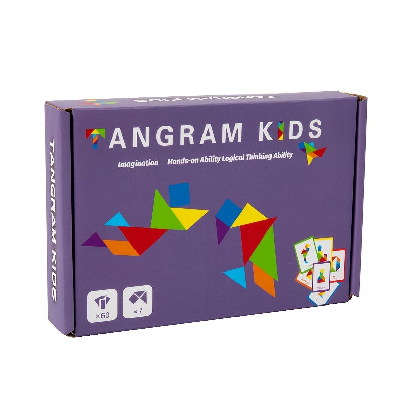 Gran juguete de rompecabezas de tangram de partículas de madera para niños de 3 años en adelante con colores mezclados