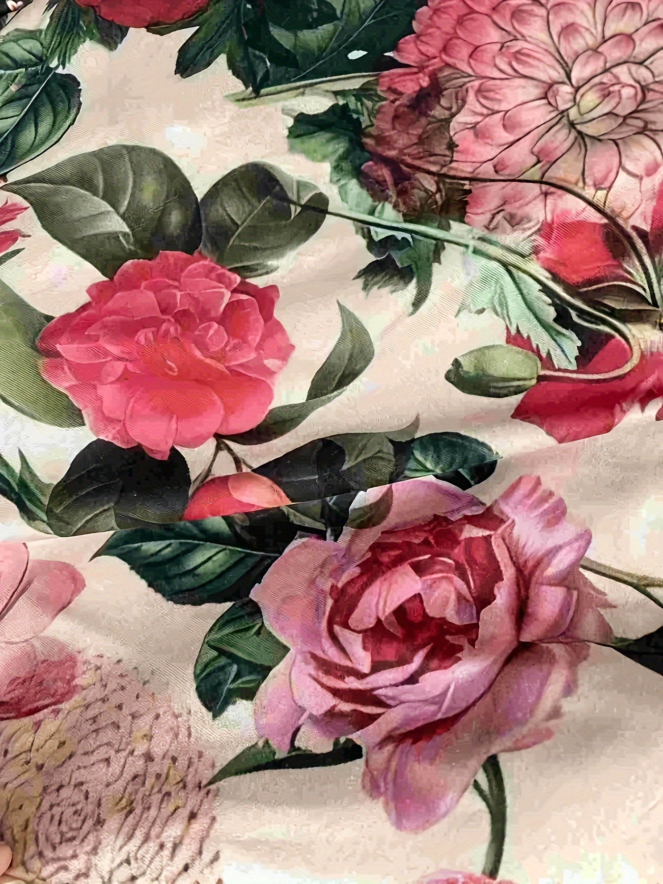 Women's Plus Size Floral Print Long Sleeve T-Shirt Polyester High Neck Casual Top