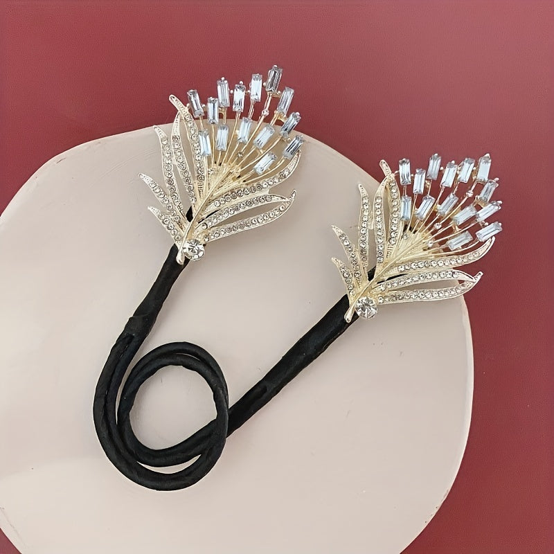 Feathered Twist Hair Clip with Rhinestones and Metal Accents for Bridal Shower