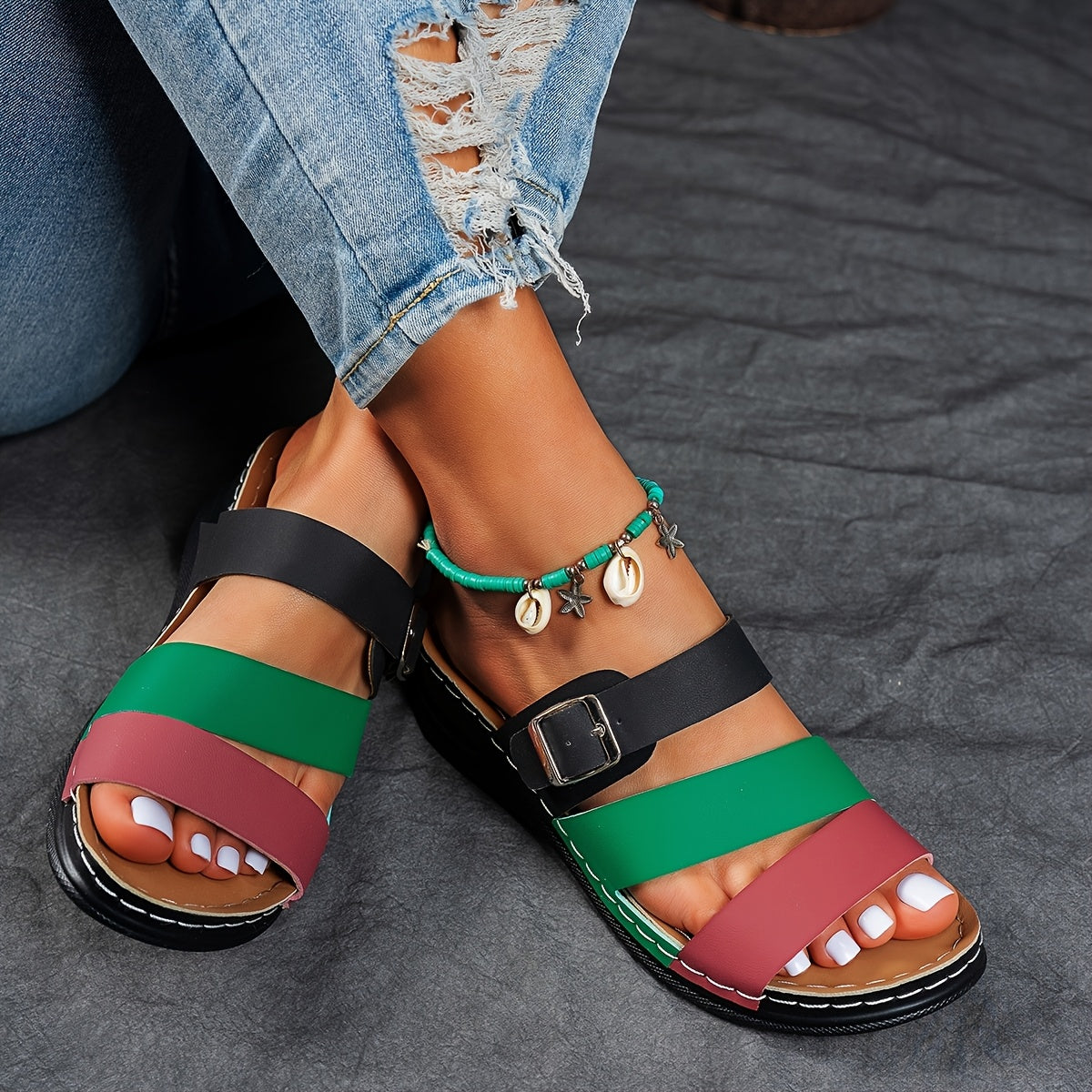 Ayollar yozgi yopiladigan qulay qumli poyabzal, qalin tagli ochiq barmoqli plyaj poyabzali