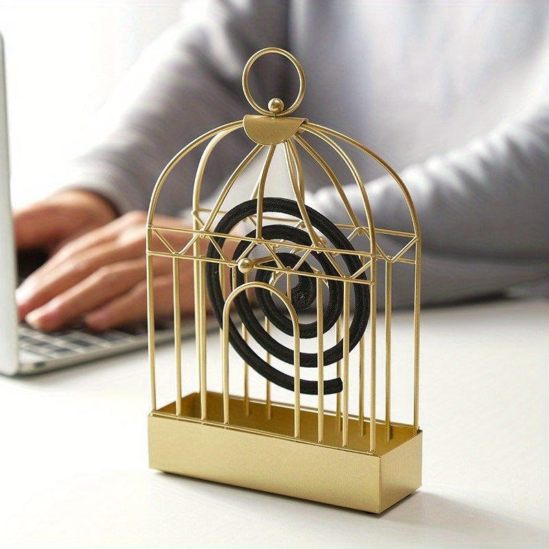 Metal Mosquito Coil Holder with Hanging Bird Cage for Indoor Outdoor Use