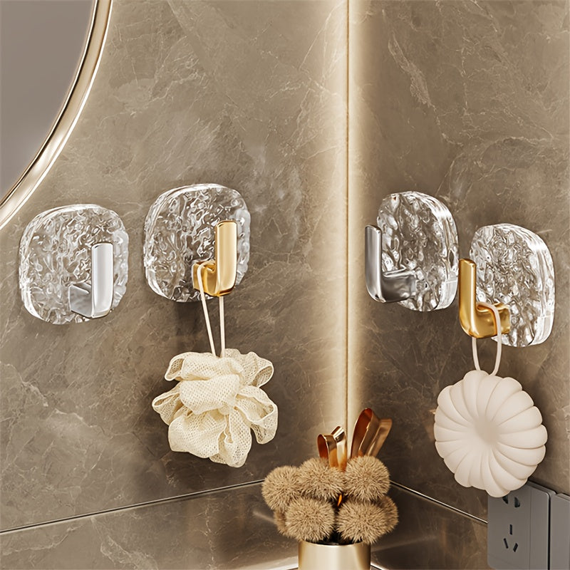 4-Pack Glacier Pattern No-Drill Wall Hooks for Kitchen and Bathroom Storage
